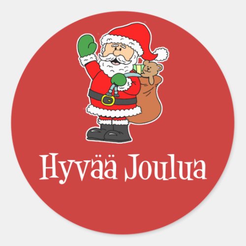 Hyvaa Joulua Finnish Christmas Santa Red Classic Round Sticker