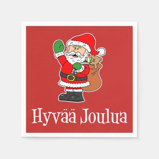 Hyvaa Joulua Finnish Christmas Santa (RED) Napkins (Front)