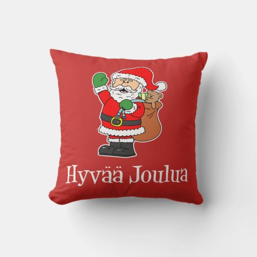 Hyvaa Joulua Finnish Christmas Santa Throw Pillow