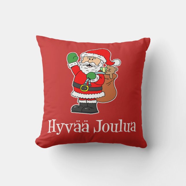 Hyvaa Joulua Finnish Christmas Santa Throw Pillow (Front)