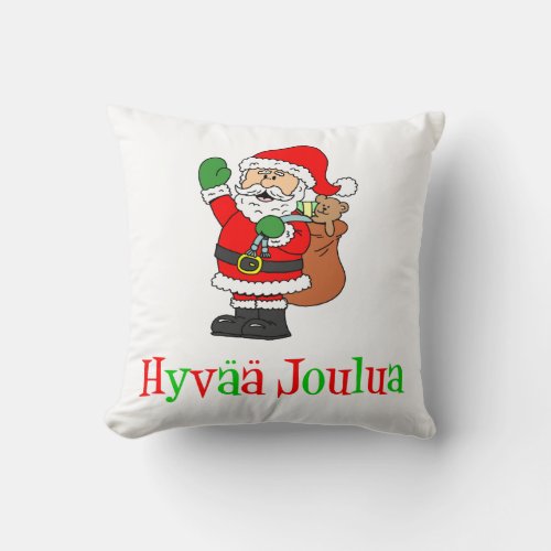 Hyvaa Joulua Finnish Christmas Santa Throw Pillow