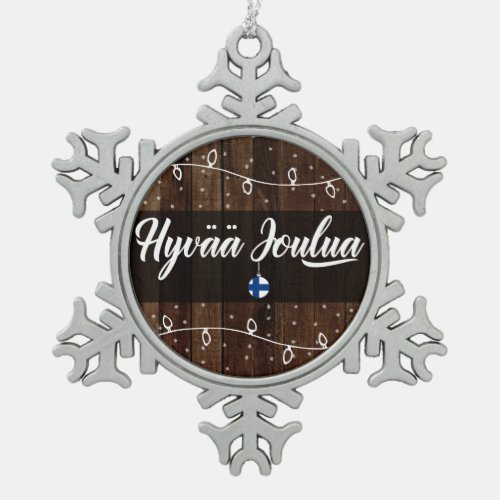 Hyv joulua Finnish Merry Christmas Rustic Style Snowflake Pewter Christmas Ornament