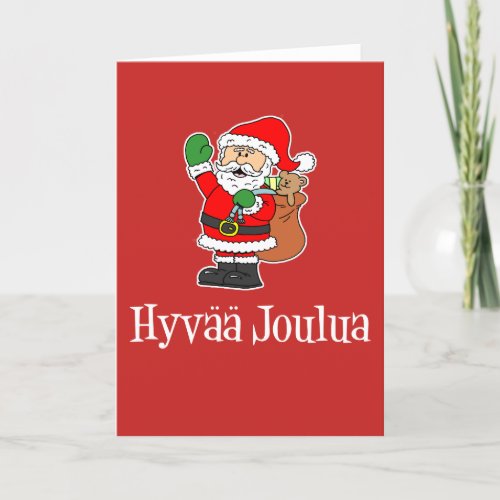 Hyvaa Joulua Finnish Merry Christmas Santa Holiday Card