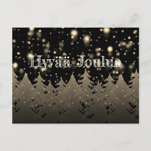 Hyv Joulua Gold Starry Night Snowfall Trees Postcard