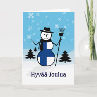 Hyvää Joulua Merry Christmas Finland Snowman Holiday Card at Zazzle