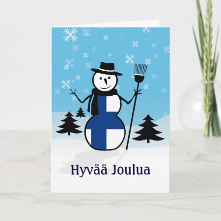 Hyvää Joulua Merry Christmas Finland Snowman Holiday Card