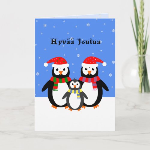 Hyv joulua penguins finnish christmas holiday card