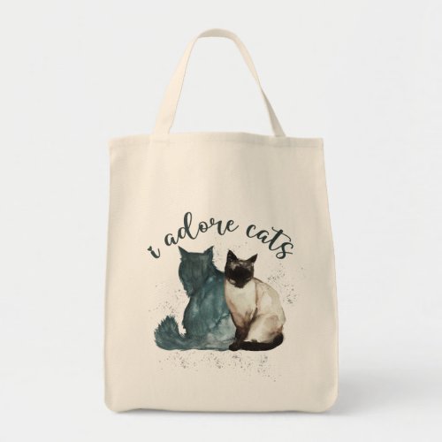 I ADORE CATS  Feline Lover Quote Grocery Tote Bag