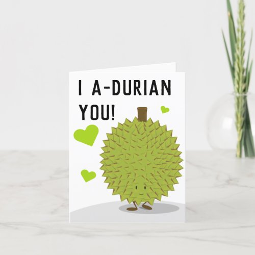 I Adore You Food Pun Durian Cartoon Holiday Card