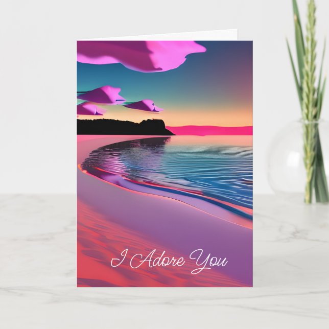 I Adore You | Ocean Waves, Pink Sand and Sunset Card (Front)