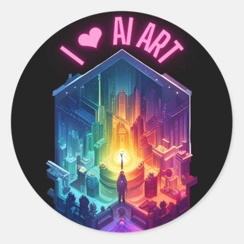 I â AI Art Love Heart Digital Artist Classic Round Sticker