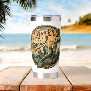 I Aim to Misbehave Mermaid Retro Badge Insulated Tumbler