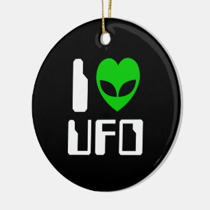 I Alien Heart UFO Ceramic Ornament