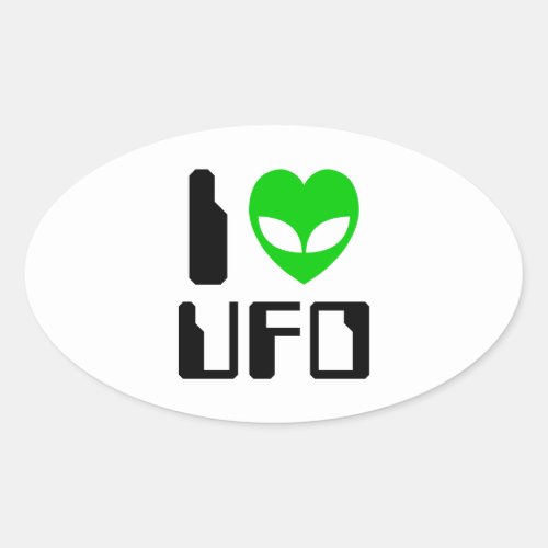 I Alien Heart UFO Oval Sticker