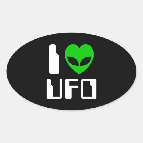 I Alien Heart UFO Oval Sticker