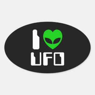 I Alien Heart UFO Oval Sticker