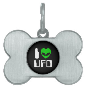 I Alien Heart UFO Pet Name Tag