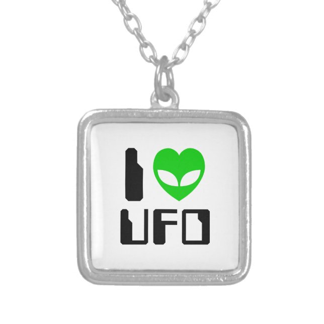I Alien Heart UFO Silver Plated Necklace (Front)