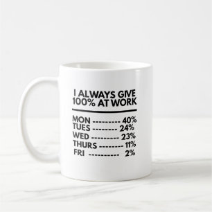I Always Give 100% At Work Funny Work Quotes Humor Coffee Mug