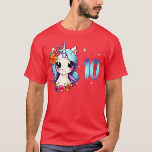 I am 10 with unicorn girl birthday 10 years old T_Shirt