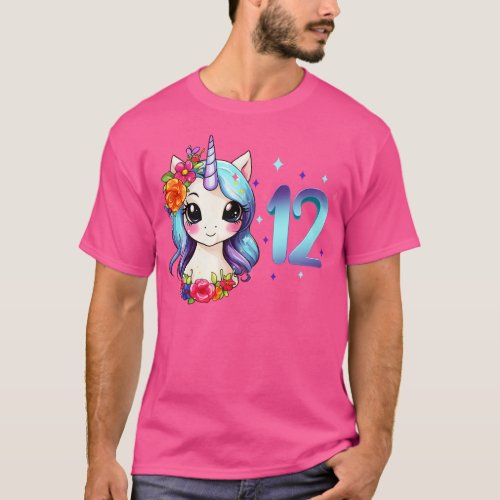I am 12 with unicorn girl birthday 12 years old T_Shirt