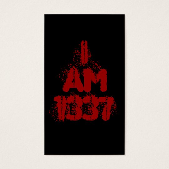 I Am 1337. Deep Red Text. Leet Gamer. Business Card