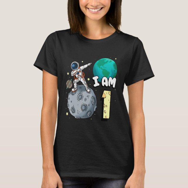 I Am 1 Space Astronaut Kid Moon Walker 1st Birthda T-Shirt (Front)