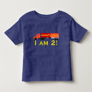 " I am 2!" & Name with red semi truck. Toddler T-shirt