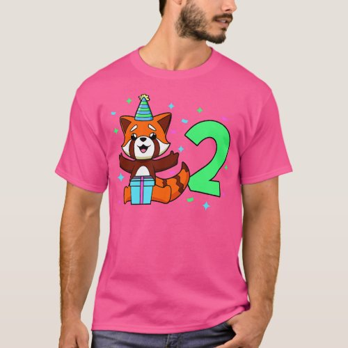 I am 2 with red panda kids birthday 2 years old T_Shirt