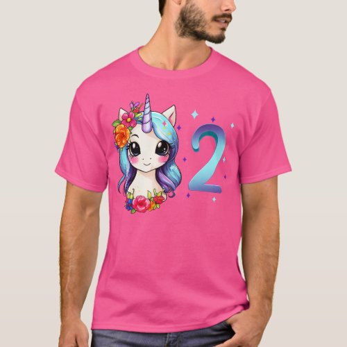 I am 2 with unicorn girl birthday 2 years old 1 T_Shirt