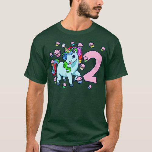 I am 2 with unicorn girl birthday 2 years old T_Shirt