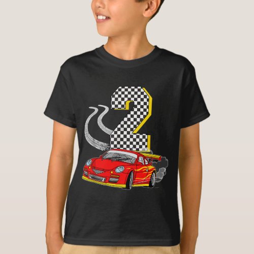 I am 2 Years Old Racing Car Toddler Crew 2nd Birth T_Shirt