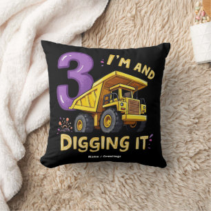 I Am 3 and Digging It 3rd Birthday Construction Throw Pillow