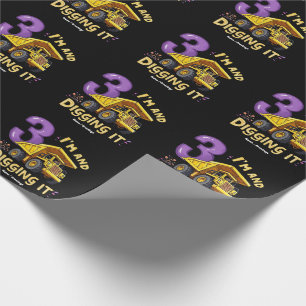 I Am 3 and Digging It 3rd Birthday Construction Wrapping Paper