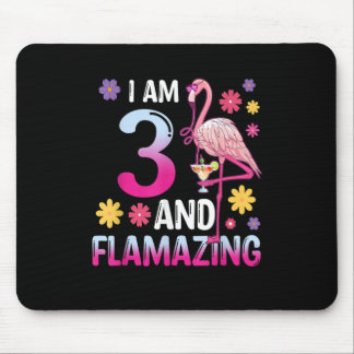 I am 3 and Flamazing- Birthday Pink Flamingo Amazi Mouse Pad