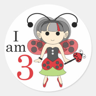 I am 3 Ladybug Fairy 3rd Birthday Circle Stickers