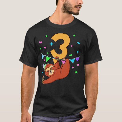 I am 3 with sloth kids birthday 3 years old T_Shirt
