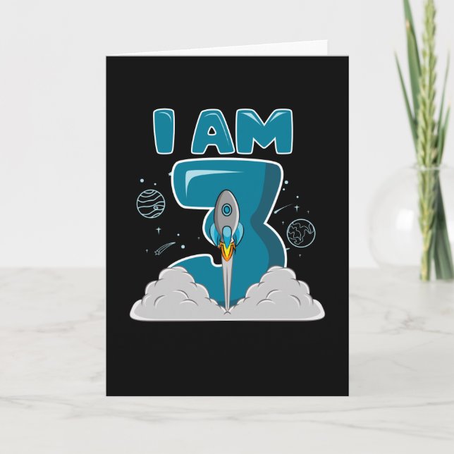 I AM 3 YEAR OLD 3rd Birthday Boy Space Birthday Card (Front)