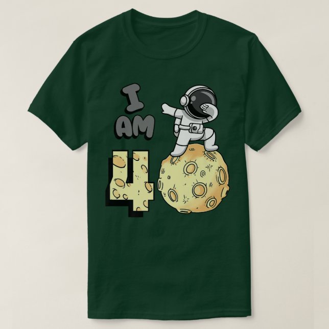 I am 4 Space Astronaut Kid Moon Walker 4th Birthda T-Shirt (Design Front)
