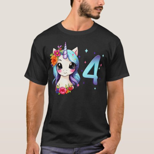 I am 4 with unicorn girl birthday 4 years old 1 T_Shirt