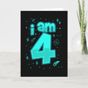 I AM 4 YEAR OLD 4th Birthday Boy Space Birthday Card