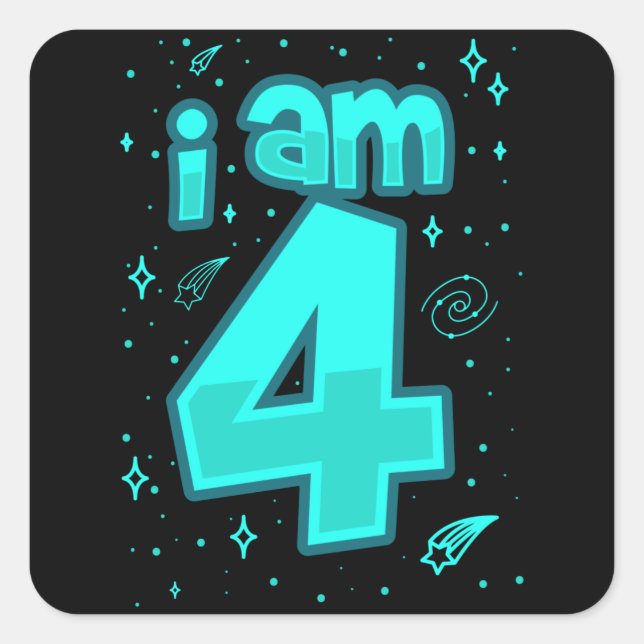 I AM 4 YEAR OLD 4th Birthday Boy Space Birthday Square Sticker (Front)