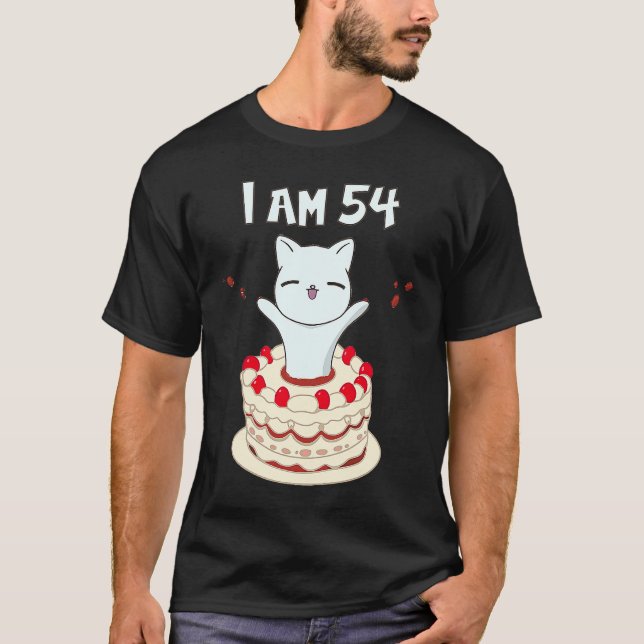 I am 54 Cute cat kitten with birthday cake T-Shirt (Front)