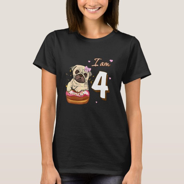 I Am 5 Birthday Cute Lovely Pug With Donut Dog Fan T-Shirt (Front)