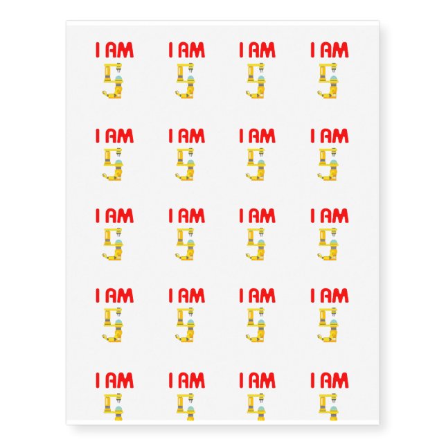 I Am 5 Robots Evolution 5th Birthday 2012 Temporary Tattoos (Front)