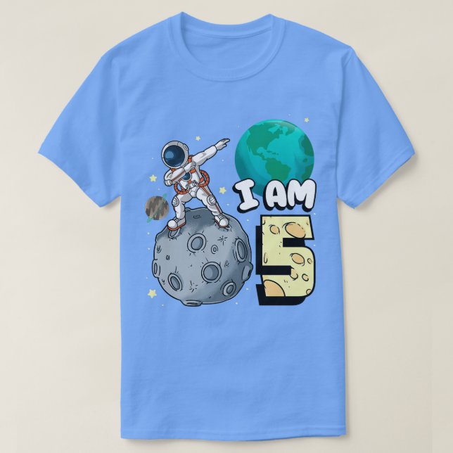 I am 5 Space Astronaut Kid Moon Walker 5th Birthda T-Shirt (Design Front)