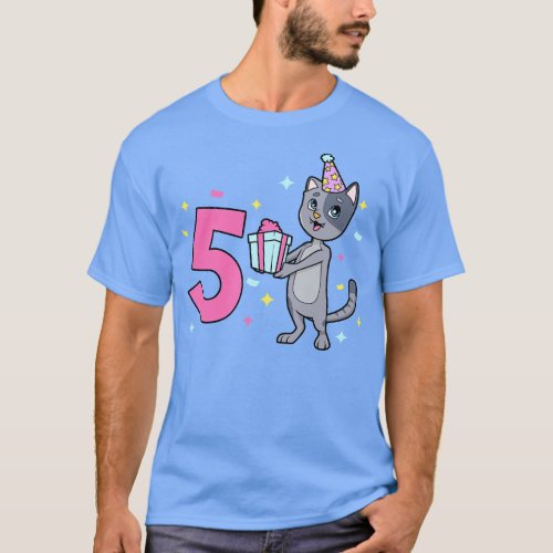 I am 5 with cat girl birthday 5 years old T_Shirt