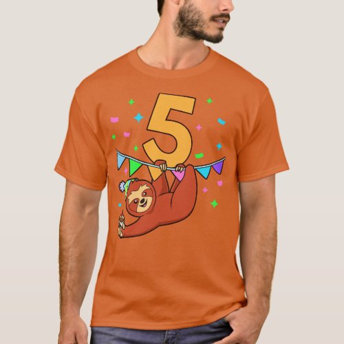 I am 5 with sloth kids birthday 5 years old T_Shirt