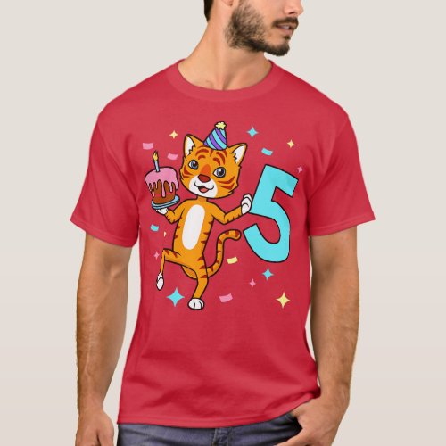 I am 5 with tiger boy birthday 5 years old T_Shirt