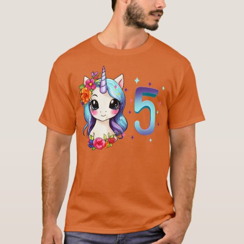 I am 5 with unicorn girl birthday 5 years old 1 T_Shirt